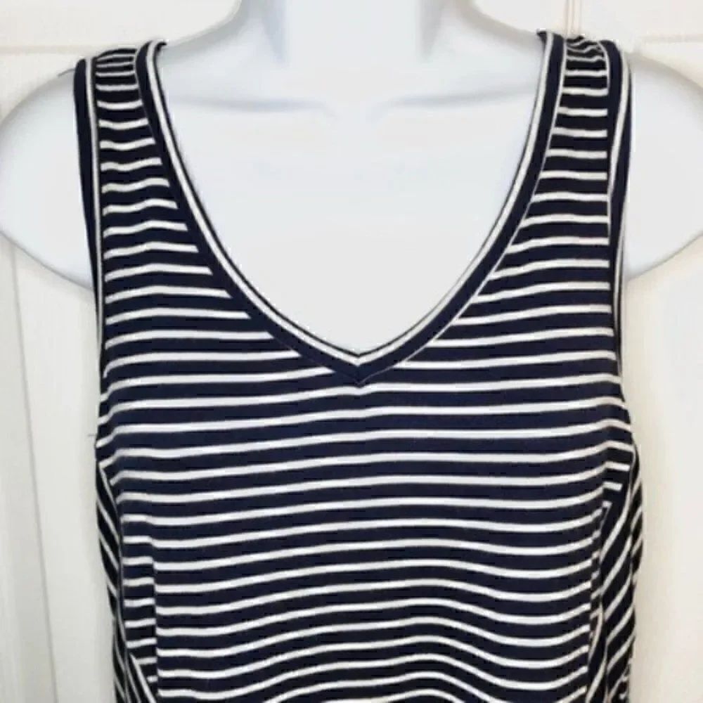 Modcloth Stripe Ruffle Tank Top In Every Direction Knit Navy Blue Cream White S - Picture 6 of 12